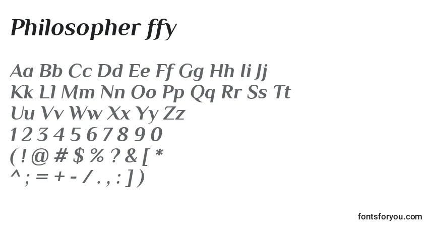 A fonte Philosopher ffy – alfabeto, números, caracteres especiais