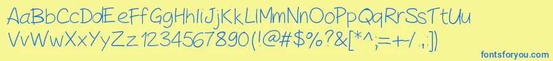 Fonte PeaxHandwritinglight – fontes azuis em um fundo amarelo