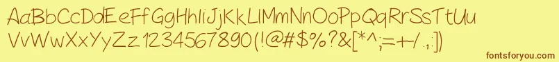 フォントPeaxHandwritinglight – 茶色の文字が黄色の背景にあります。