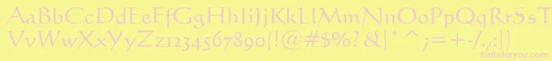 Calligraphic421Bt-fontti – vaaleanpunaiset fontit keltaisella taustalla
