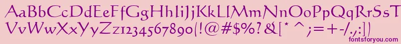 フォントCalligraphic421Bt – ピンクの背景に紫のフォント
