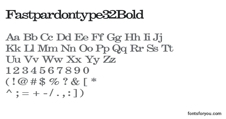 A fonte Fastpardontype32Bold – alfabeto, números, caracteres especiais