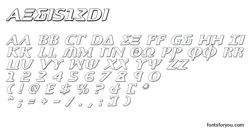 A fonte Aegis13Di – alfabeto, números, caracteres especiais