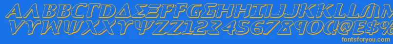 フォントAegis13Di – オレンジ色の文字が青い背景にあります。