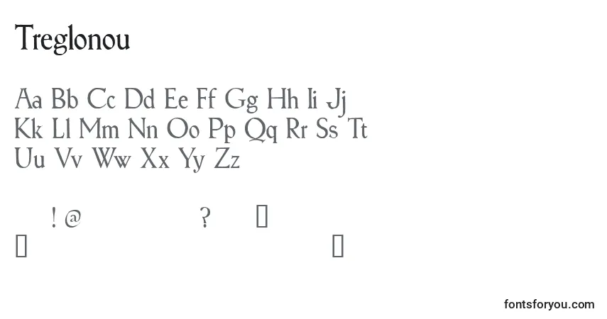 Schriftart Treglonou – Alphabet, Zahlen, spezielle Symbole