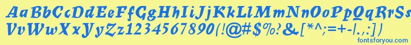 フォントMercuriusScriptMtBold – 青い文字が黄色の背景にあります。