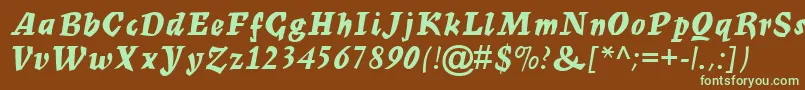 フォントMercuriusScriptMtBold – 緑色の文字が茶色の背景にあります。