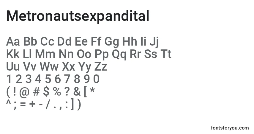 Schriftart Metronautsexpandital – Alphabet, Zahlen, spezielle Symbole