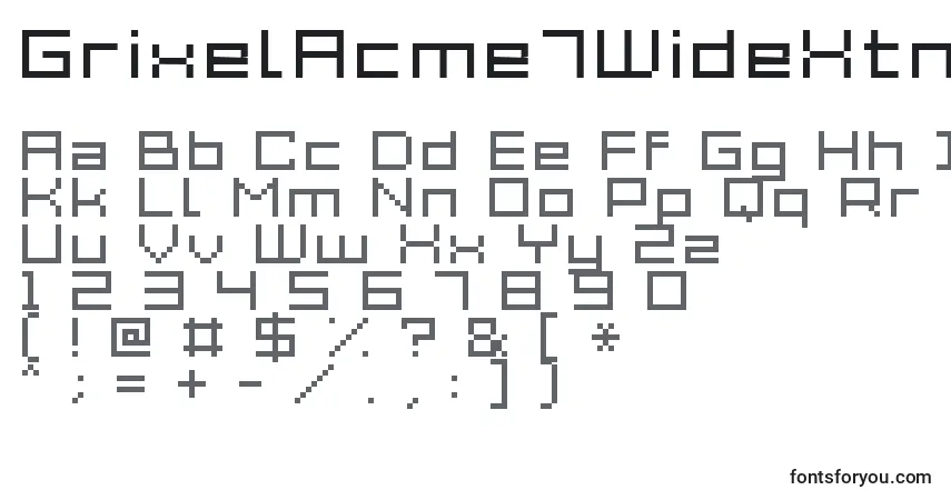 A fonte GrixelAcme7WideXtnd – alfabeto, números, caracteres especiais