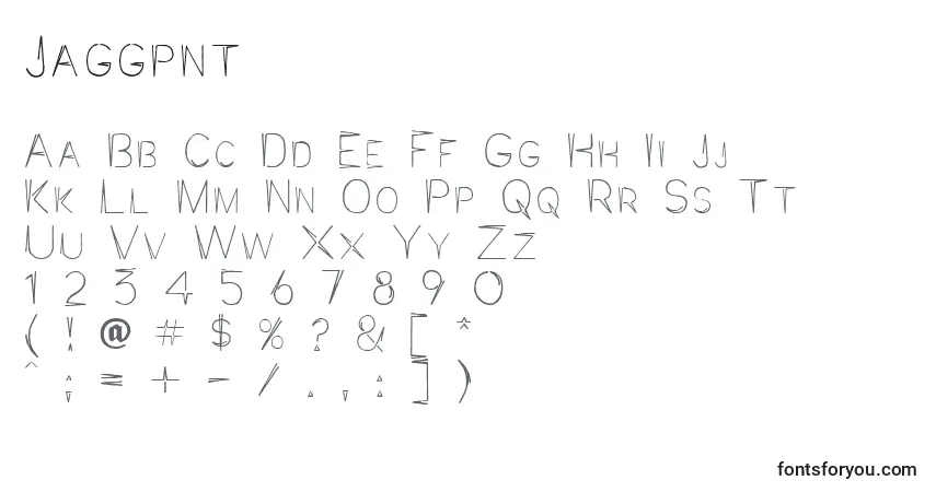 A fonte Jaggpnt – alfabeto, números, caracteres especiais