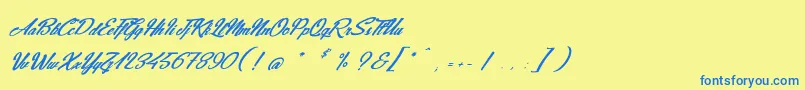 JeansFashions-Schriftart – Blaue Schriften auf gelbem Hintergrund