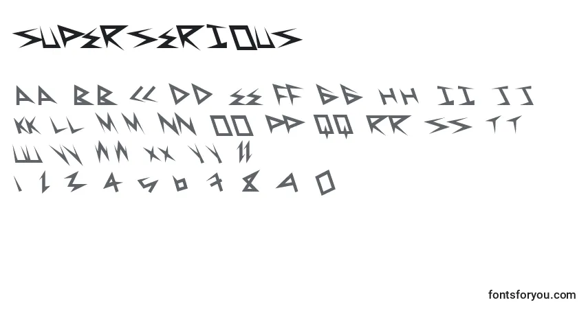 Czcionka Superserious – alfabet, cyfry, specjalne znaki