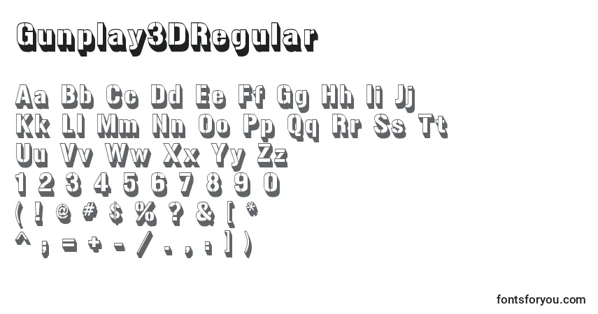 A fonte Gunplay3DRegular – alfabeto, números, caracteres especiais