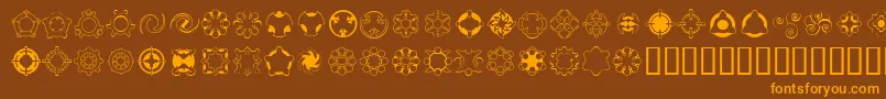 Curious-Schriftart – Orangefarbene Schriften auf braunem Hintergrund