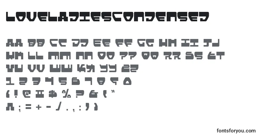 A fonte LoveladiesCondensed – alfabeto, números, caracteres especiais