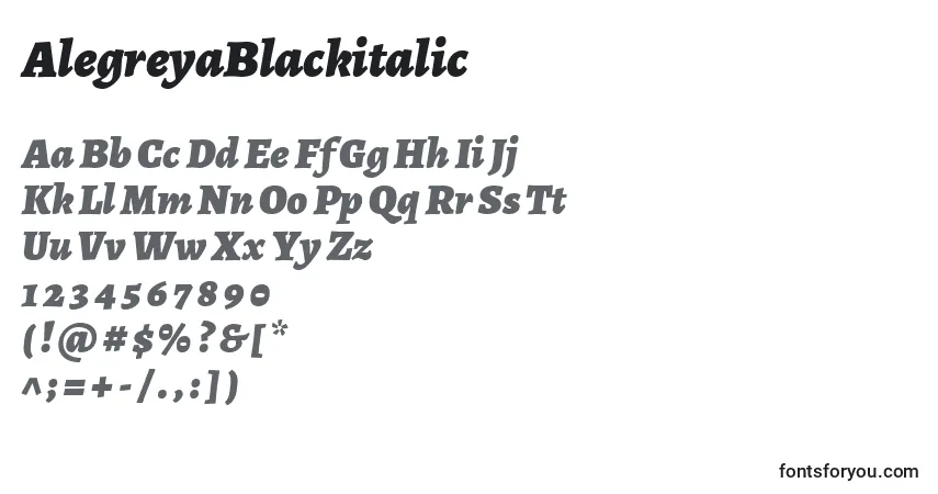 Schriftart AlegreyaBlackitalic – Alphabet, Zahlen, spezielle Symbole
