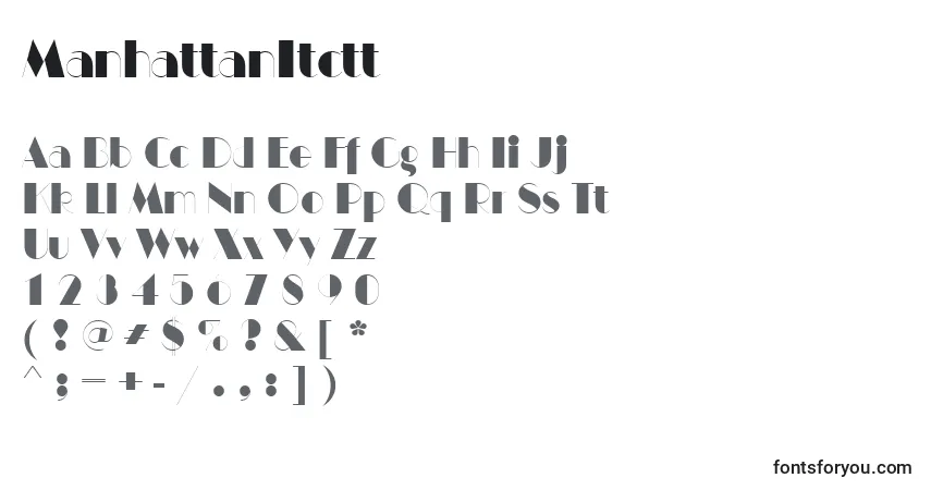 Czcionka ManhattanItctt – alfabet, cyfry, specjalne znaki