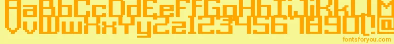 Acme9RegularBoldフォントについての詳細 フォントAcme9RegularBold – オレンジの文字が黄色の背景にあります。