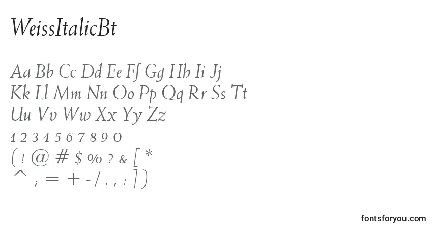 A fonte WeissItalicBt – alfabeto, números, caracteres especiais
