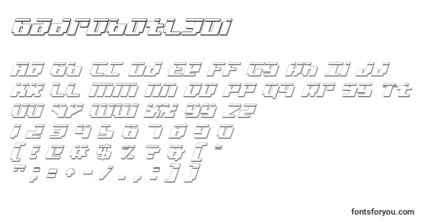 Czcionka Badrobotl3Di – alfabet, cyfry, specjalne znaki