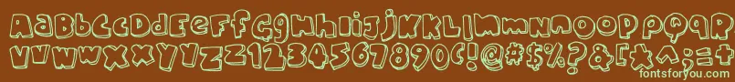 フォントChunkyFont – 緑色の文字が茶色の背景にあります。