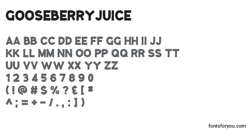 Czcionka GooseberryJuice – alfabet, cyfry, specjalne znaki
