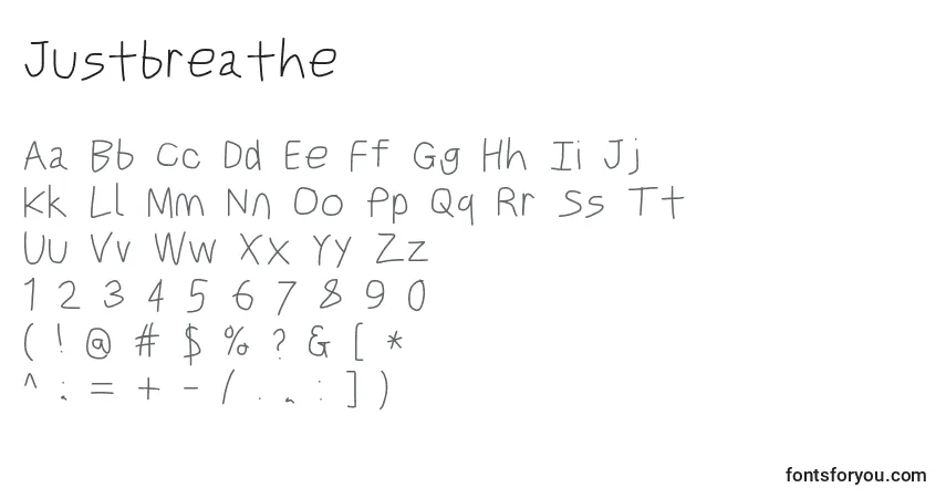 Czcionka Justbreathe – alfabet, cyfry, specjalne znaki