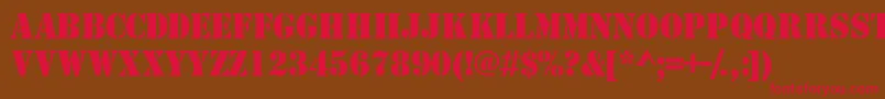 フォントTemplatecapssskRegular – 赤い文字が茶色の背景にあります。