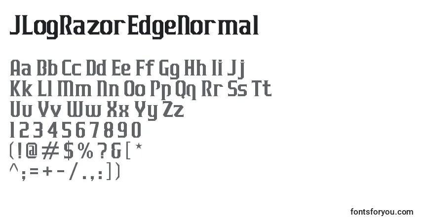 A fonte JLogRazorEdgeNormal – alfabeto, números, caracteres especiais