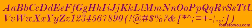 ScotchRomanMtItalic-Schriftart – Violette Schriften auf orangefarbenem Hintergrund