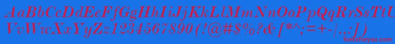 ScotchRomanMtItalic-fontti – punaiset fontit sinisellä taustalla