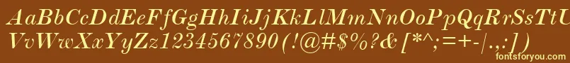 ScotchRomanMtItalic-fontti – keltaiset fontit ruskealla taustalla