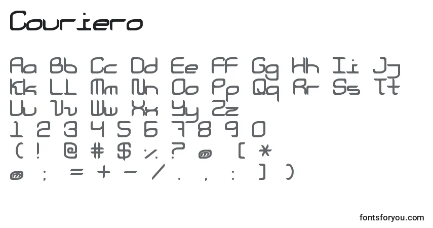 Schriftart Couriero – Alphabet, Zahlen, spezielle Symbole