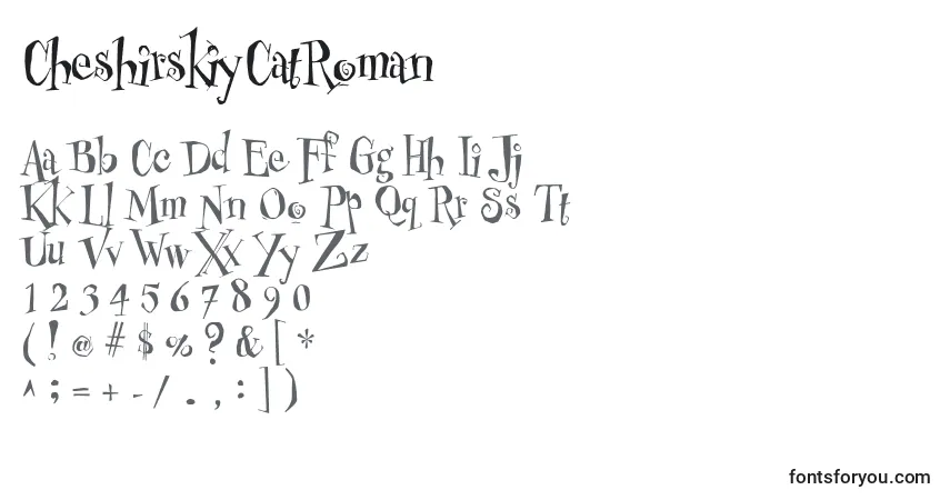 A fonte CheshirskiyCatRoman – alfabeto, números, caracteres especiais