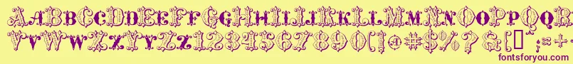 MavericksLuckySpades-fontti – violetit fontit keltaisella taustalla