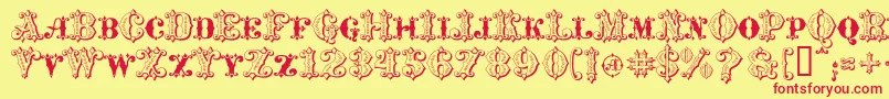 MavericksLuckySpades-fontti – punaiset fontit keltaisella taustalla