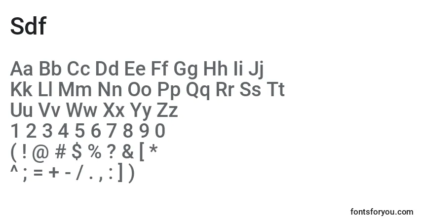 Czcionka Sdf – alfabet, cyfry, specjalne znaki