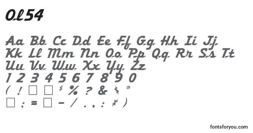 A fonte Ol54 – alfabeto, números, caracteres especiais