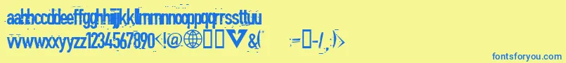 フォントBlind ffy – 青い文字が黄色の背景にあります。