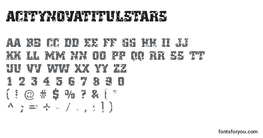 Czcionka ACitynovatitulstars – alfabet, cyfry, specjalne znaki