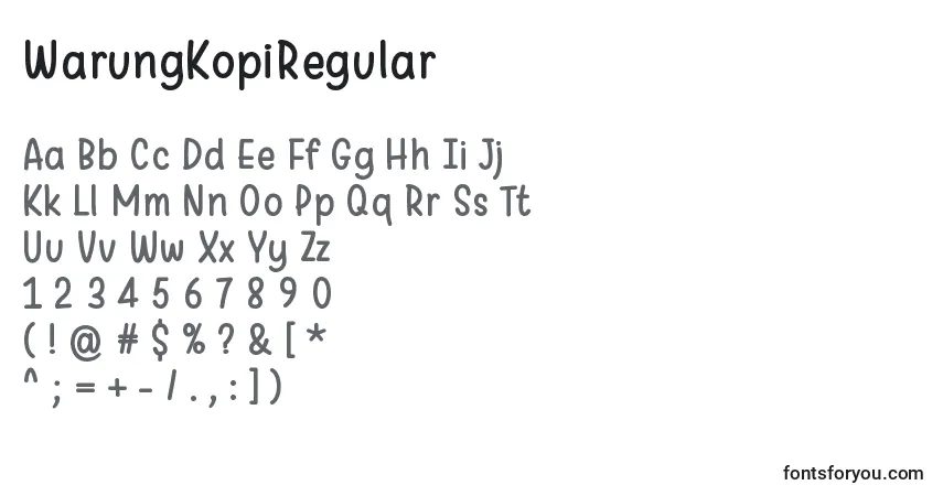 A fonte WarungKopiRegular – alfabeto, números, caracteres especiais
