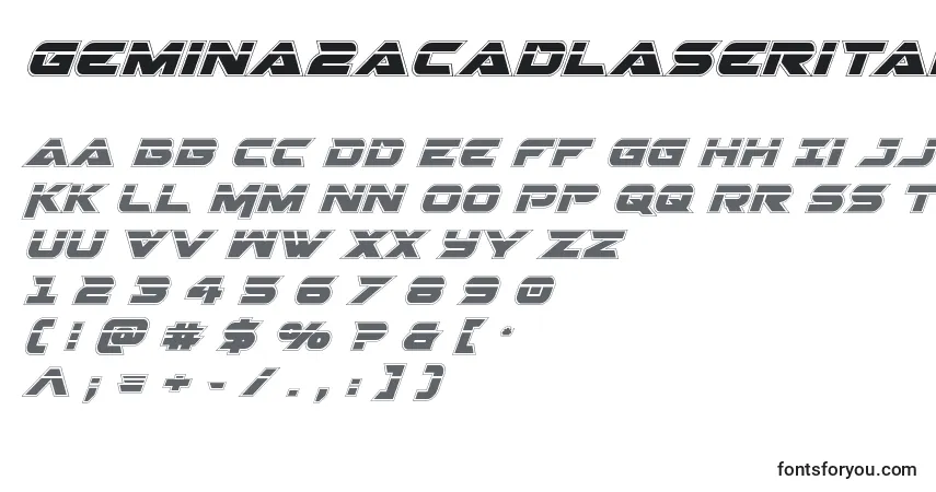 Czcionka Gemina2acadlaserital – alfabet, cyfry, specjalne znaki