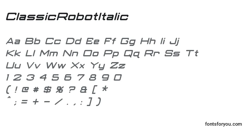 Шрифт ClassicRobotItalic – алфавит, цифры, специальные символы