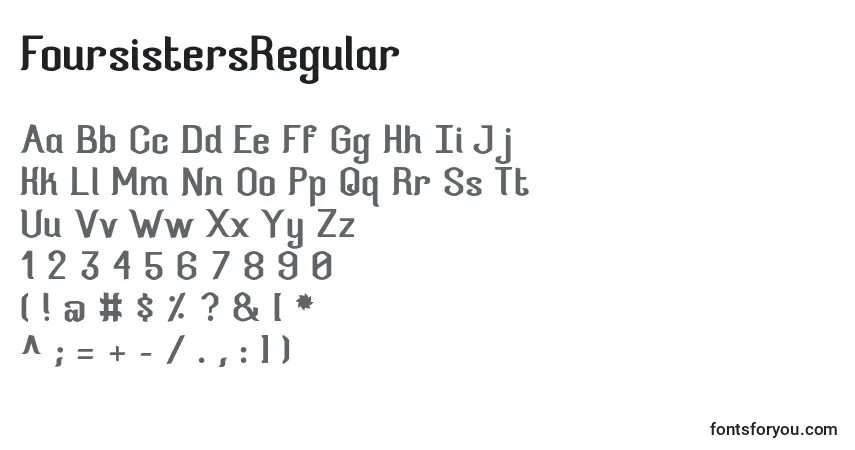 Schriftart FoursistersRegular – Alphabet, Zahlen, spezielle Symbole
