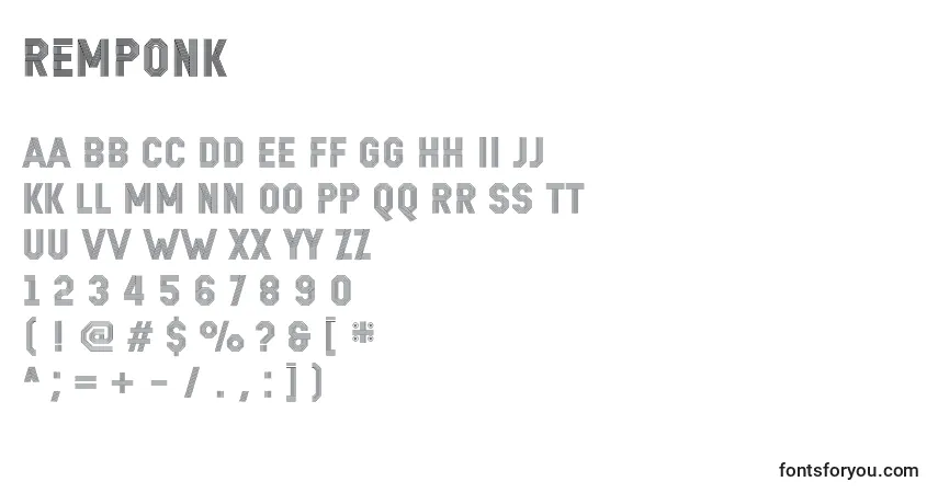 Czcionka Remponk – alfabet, cyfry, specjalne znaki