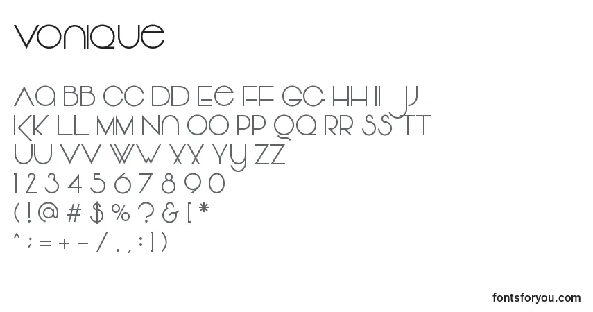 Шрифт Vonique – алфавит, цифры, специальные символы