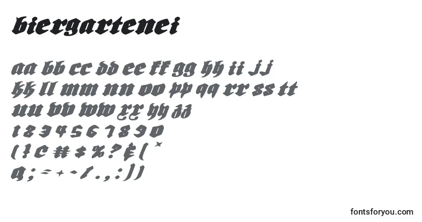 Czcionka Biergartenei – alfabet, cyfry, specjalne znaki