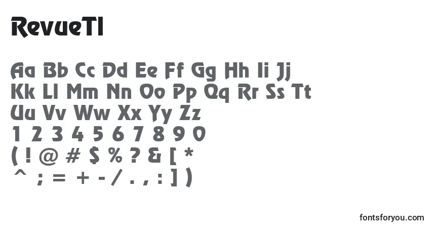 Czcionka RevueTl – alfabet, cyfry, specjalne znaki