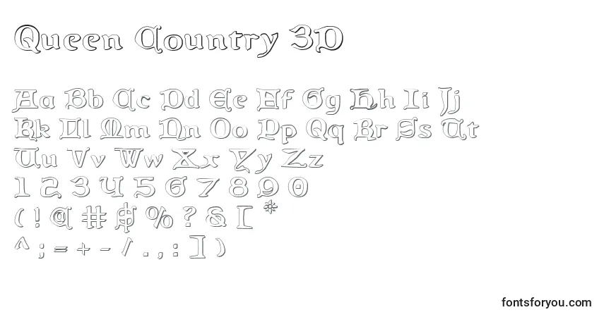 Schriftart Queen Country 3D – Alphabet, Zahlen, spezielle Symbole