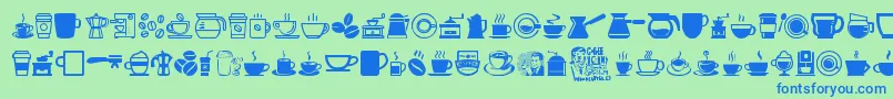 Fonte CoffeeIcons – fontes azuis em um fundo verde